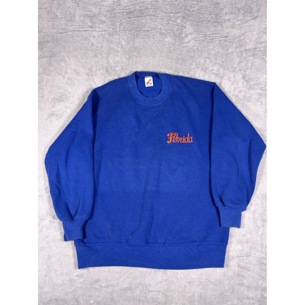 Jerzees Florida Sweatshirt 1990s Mens XL Blue Crew Neck Classic Fit Embroidered
